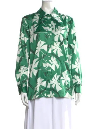 Pre-owned Staud Printed Long Sleeve Top In Green