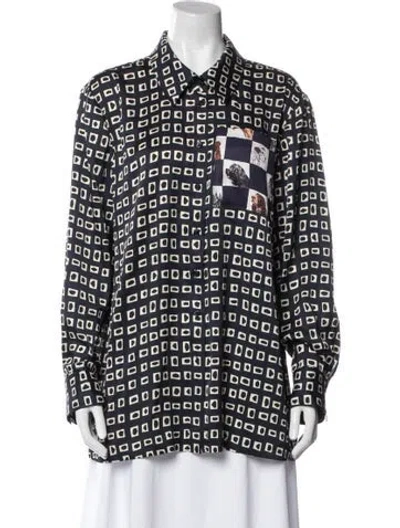 Pre-owned Staud Printed Long Sleeve Tunic In Blue