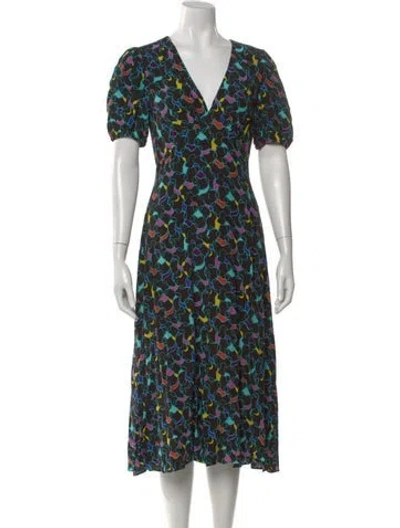 Pre-owned Staud Printed Midi Length Dress In Black