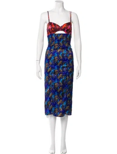 Pre-owned Staud Printed Midi Length Dress In Blue