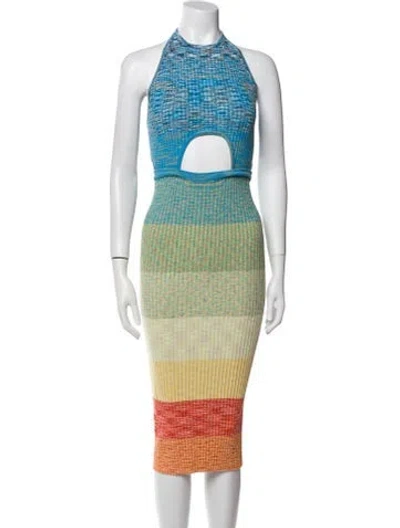 Pre-owned Staud Printed Midi Length Dress In Blue