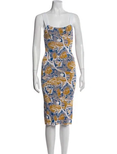 Pre-owned Staud Printed Midi Length Dress In Blue