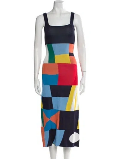 Pre-owned Staud Printed Midi Length Dress In Blue