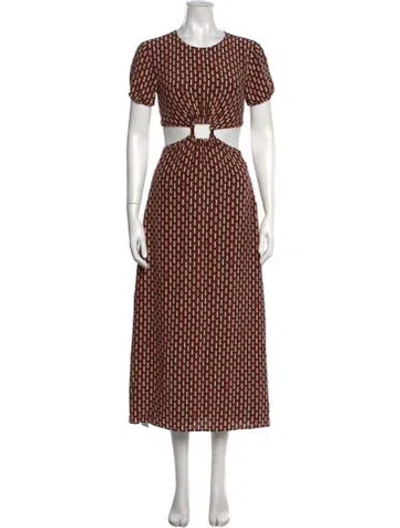 Pre-owned Staud Printed Midi Length Dress In Brown