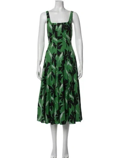 Pre-owned Staud Printed Midi Length Dress In Green