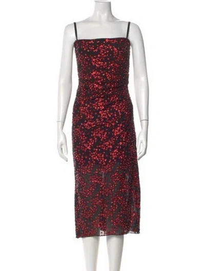 Pre-owned Staud Printed Midi Length Dress In Red