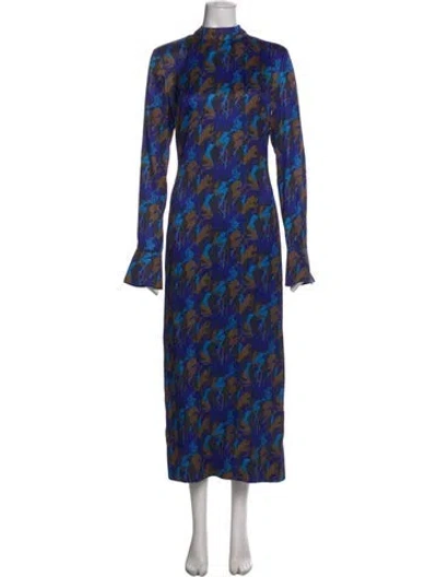 Pre-owned Staud Printed Midi Length Dress W/ Tags In Blue
