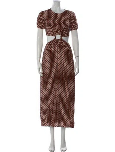 Pre-owned Staud Printed Midi Length Dress W/ Tags In Brown