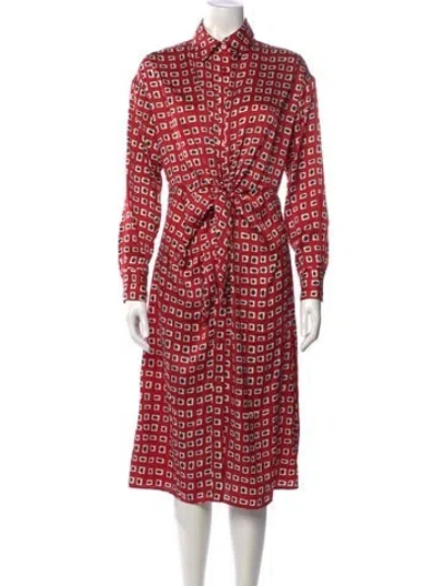 Pre-owned Staud Printed Midi Length Dress W/ Tags In Red