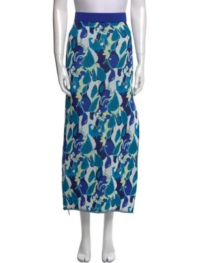Pre-owned Staud Printed Midi Length Skirt In Blue