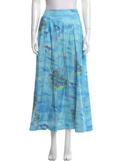 Pre-owned Staud Printed Midi Length Skirt In Blue