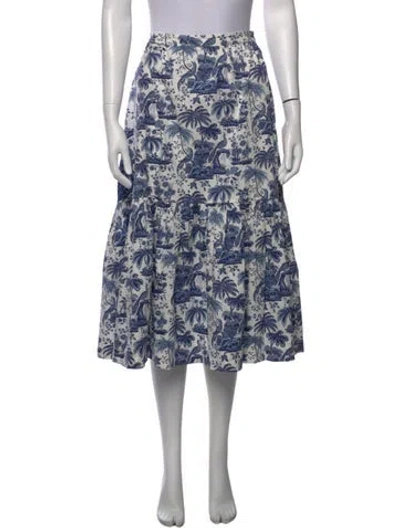 Pre-owned Staud Printed Midi Length Skirt In Blue