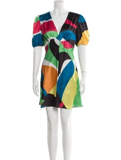 Pre-owned Staud Printed Mini Dress In Black