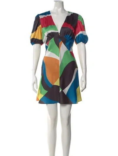 Pre-owned Staud Printed Mini Dress In Black