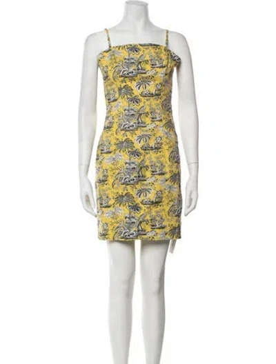 Pre-owned Staud Printed Mini Dress In Black/yellow