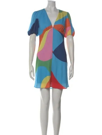 Pre-owned Staud Printed Mini Dress In Blue