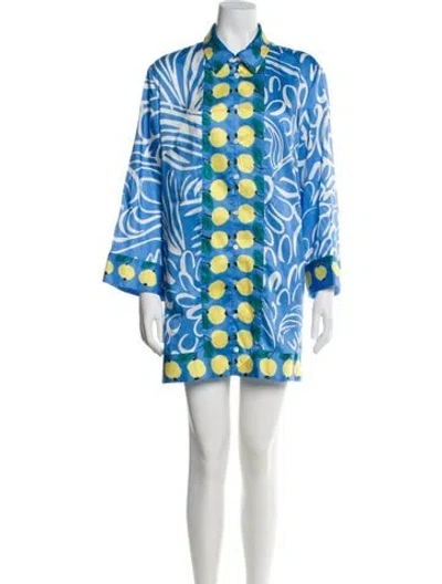 Pre-owned Staud Printed Mini Dress In Blue