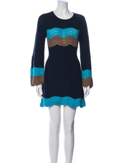 Pre-owned Staud Printed Mini Dress In Blue
