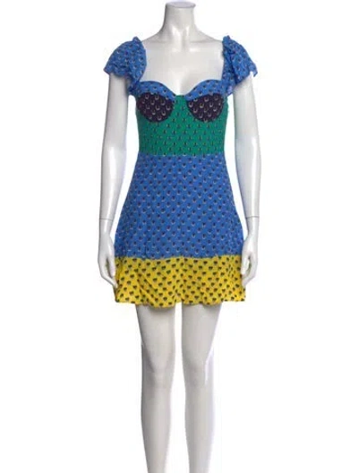 Pre-owned Staud Printed Mini Dress In Blue
