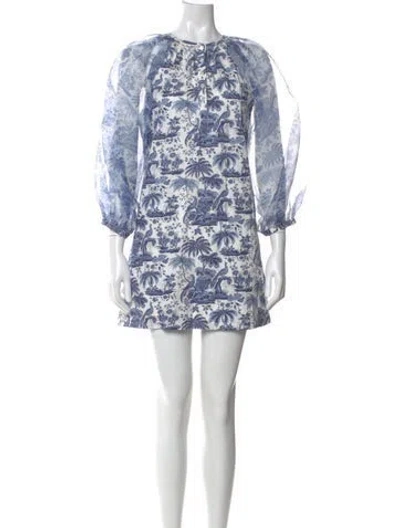 Pre-owned Staud Printed Mini Dress In Blue/white