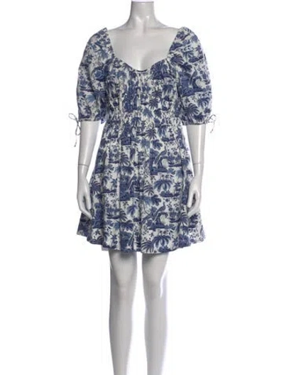 Pre-owned Staud Printed Mini Dress In Blue/white