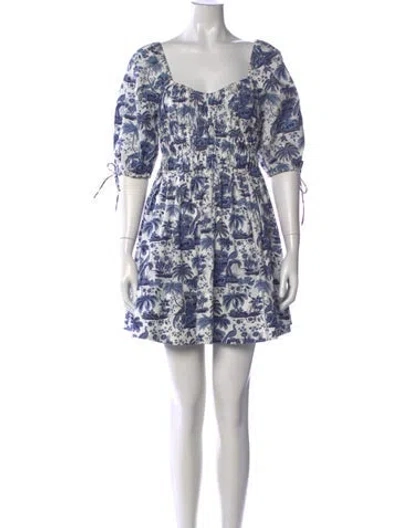 Pre-owned Staud Printed Mini Dress In Blue/white