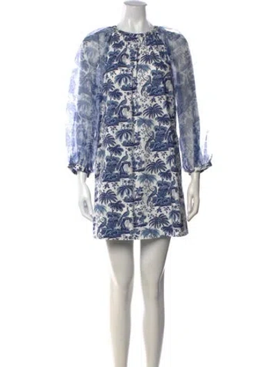 Pre-owned Staud Printed Mini Dress In Blue/white