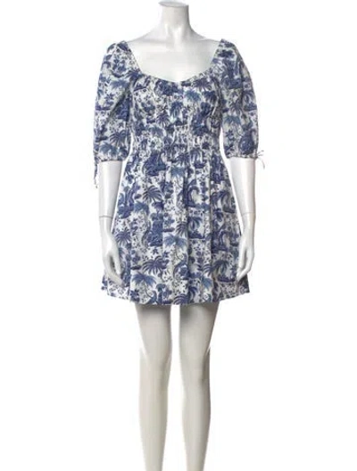 Pre-owned Staud Printed Mini Dress In Blue/white