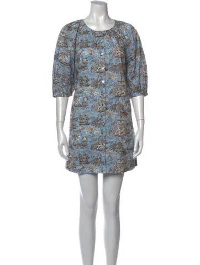Pre-owned Staud Printed Mini Dress W/ Tags In Blue