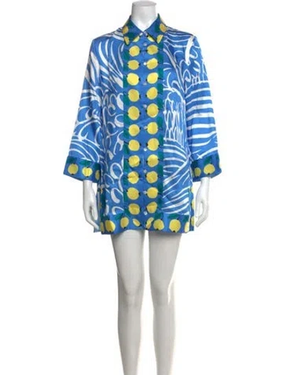 Pre-owned Staud Printed Mini Dress W/ Tags In Blue