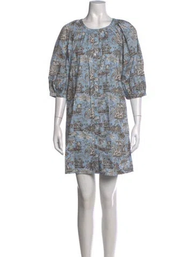 Pre-owned Staud Printed Mini Dress W/ Tags In Blue/white