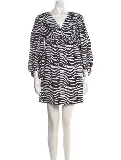 Pre-owned Staud Printed Mini Dress In White