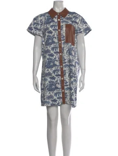 Pre-owned Staud Printed Mini Dress In White