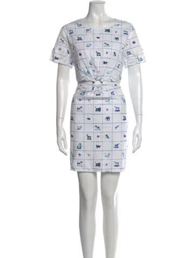 Pre-owned Staud Printed Mini Dress In White
