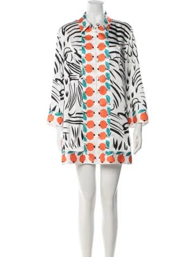 Pre-owned Staud Printed Mini Dress In White