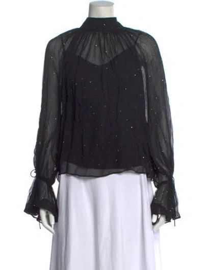 Pre-owned Staud Printed Mock Neck Blouse In Black