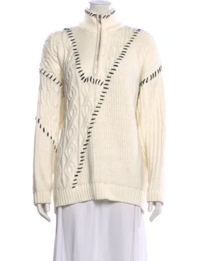 Pre-owned Staud Printed Mock Neck Sweater In White