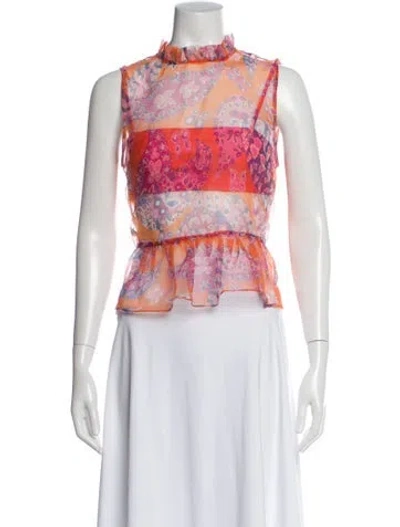 Pre-owned Staud Printed Mock Neck Top In Orange