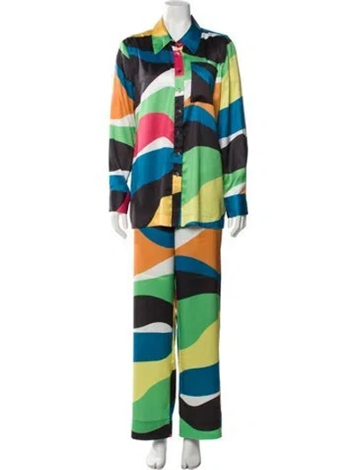 Pre-owned Staud Printed Pant Set In Multi