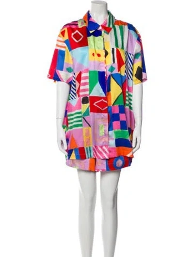 Pre-owned Staud Printed Pant Set In Pink