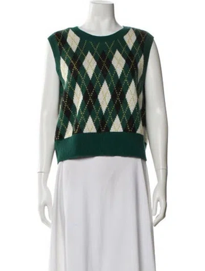 Pre-owned Staud Printed Scoop Neck Sweater In Green