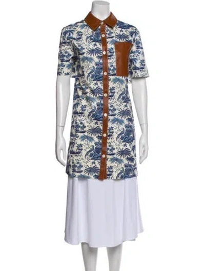 Pre-owned Staud Printed Short Sleeve Top In Blue