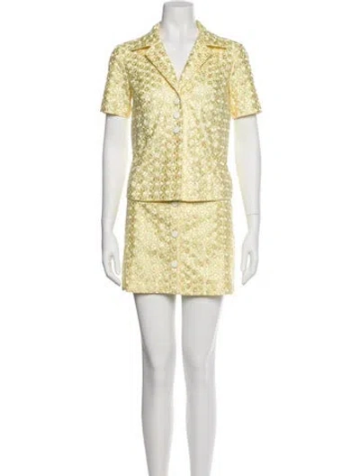 Pre-owned Staud Printed Skirt Suit In Yellow