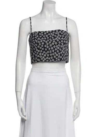 Pre-owned Staud Printed Square Neckline Crop Top In Black