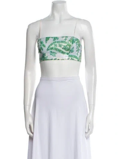 Pre-owned Staud Printed Square Neckline Crop Top In Blue