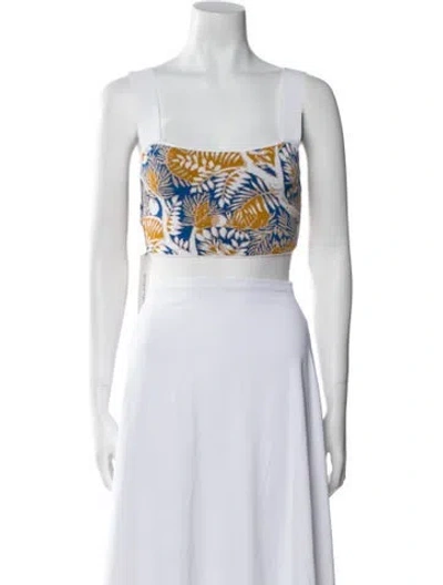 Pre-owned Staud Printed Square Neckline Crop Top In Blue