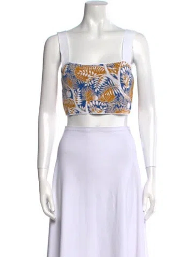 Pre-owned Staud Printed Square Neckline Crop Top In Blue