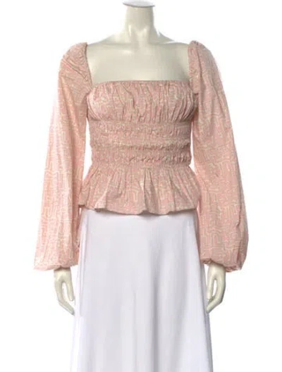 Pre-owned Staud Printed Square Neckline Crop Top In Pink