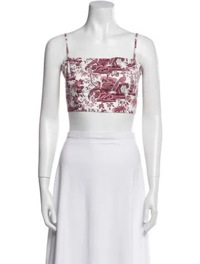 Pre-owned Staud Printed Square Neckline Crop Top In White
