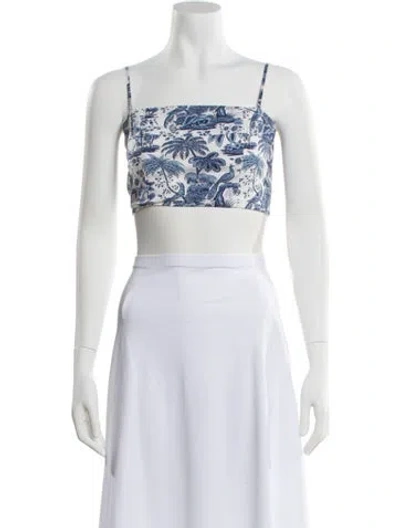 Pre-owned Staud Printed Square Neckline Crop Top In White